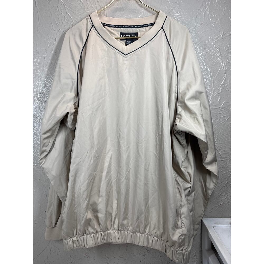 Footjoy Windbreaker Jacket Mens Beige Golf V‎ Neck Classic Pullover Size XL